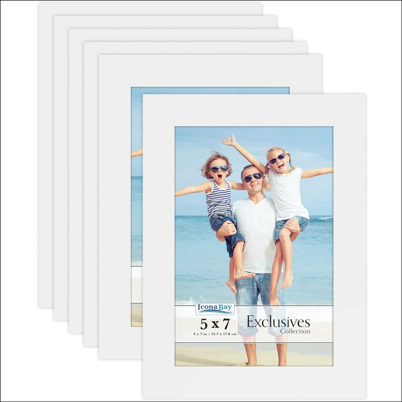 5x7 Picture Frames (White, 6 Pack), Sturdy Wood Composite Photo Frames, Sleek Design, Table Top or Wall Mount, Exclusives Collection